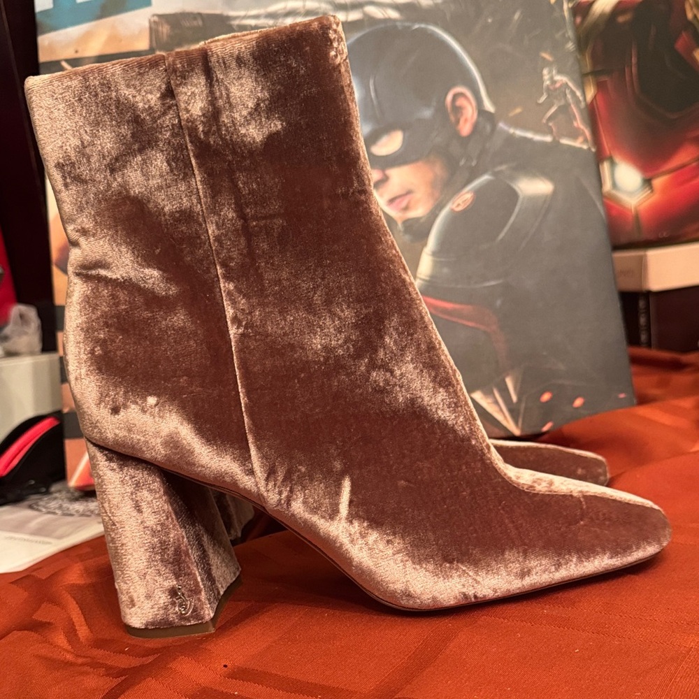 Sam Edelman Velvet Heeled Boots in Tan - Picture 3 of 6